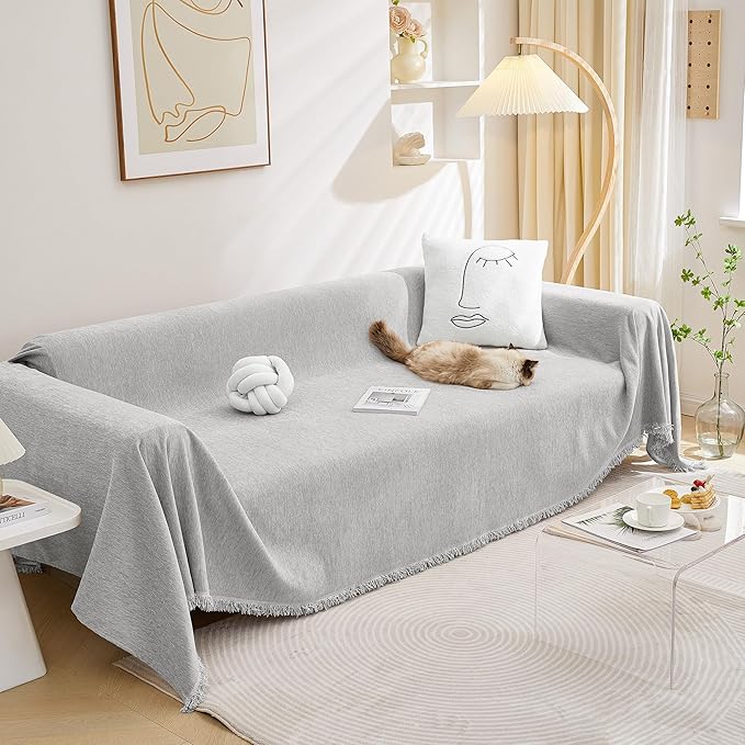 MEETSKY Couch Cover Sectional L Shape Sofa Covers Protector Sofa Throw Cover Washable Sectional Sofa Slipcovers, Thick Soft Fabric Chenille Modern Style for Living Room, 91" x 118", Light Gray