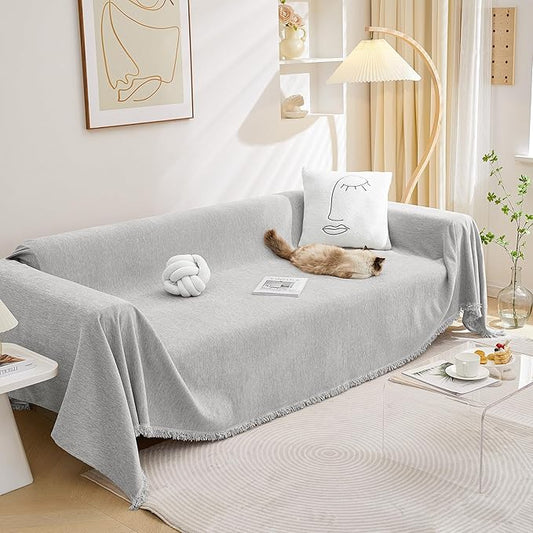 MEETSKY Grey Sofa Cushion Covers Sofa Covers Dog Couch Cover for Sofa Chenille Couch Sofa Slipcover for Pets Sofa Cover Thick Washable Sectional Slip Covers for Sofas/Couches, 91" x 150", Light Grey