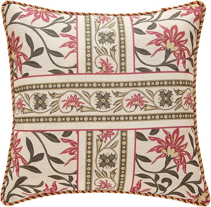 patdrea Designer Throw Pillow Covers,Vintage Red Linen Pillowcases with Leaves and Flower Pattern Pillows Cover for Couch,Decorative Square Cushion for Bed Living Room Outdoor Car,18X18 Inches