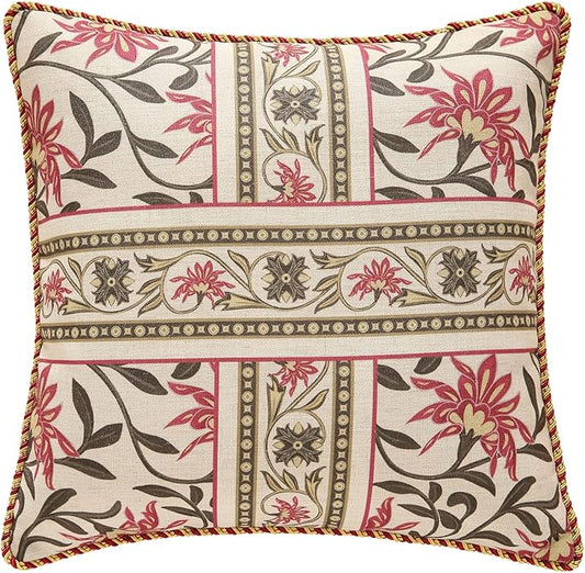 patdrea Designer Throw Pillow Covers,Vintage Red Linen Pillowcases with Leaves and Flower Pattern Pillows Cover for Couch,Decorative Square Cushion for Bed Living Room Outdoor Car,18X18 Inches