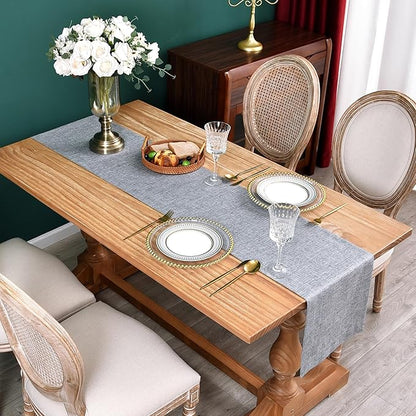 NEWISHER Farmhouse Rustic Table Runner Solid Grey Rectangular Table Runners Faux Linen Table Runner for Everyday Use Kitchen Dining Party Table 13x90 Inch