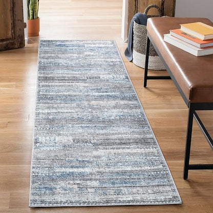 Bloom Rugs Washable Non-Slip 10 ft Runner - Gray/Blue/Blush Modern Abstract Runner for Entryway, Hallway, Bathroom, and Kitchen - Exact Size: 2.5' x 10'