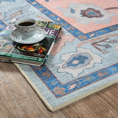 Fame Living Modern Oushak Rug, Vintage, Turkish, Eclectic, Floral, Pastel, Washable, Extra Large Area Rugs for Living Room, Dining, Bedroom, Lounge, 9'x12'