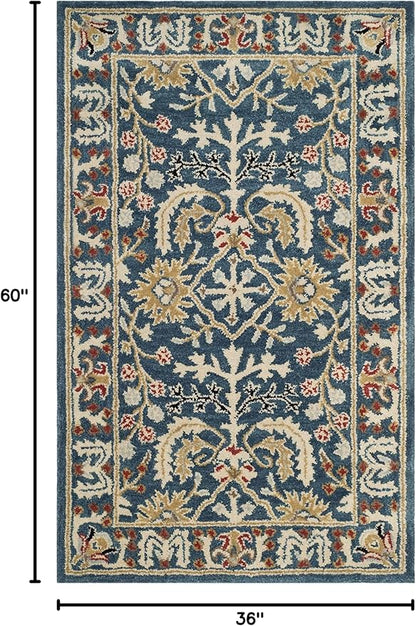 SAFAVIEH Antiquity Collection 3' x 5' Dark Blue/Multi AT64B Handmade Traditional Oriental Premium Wool Area Rug
