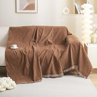 MEETSKY Sofa Covers Washable Sectional Couch Covers 3 Cushion Slipcover Simply Put Furniture Protector with Tassels for Kids, Dogs, Pets, 91"x 134", Camel