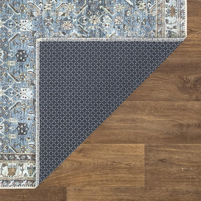 Bloom Rugs Washable Non-Slip 4' x 6' Rug - Blue/Beige Traditional Area Rug for Living Room, Bedroom, Dining Room, and Kitchen - Exact Size: 4' x 6'