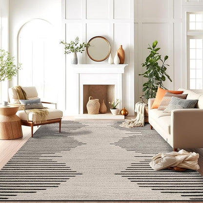 Rugshop Bohemian Stripe Stain Resistant High Traffic Living Room Kitchen Bedroom Dining Home Office Area Rug 10' x 14' Cream