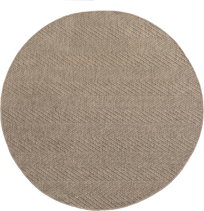 TOWN & COUNTRY BASICS Pax Herringbone Textured Solid Everwash® Washable Area Rug, Low Pile, Non-Slip Backing, Easy Clean Pet & Family Friendly Rug, Brown, 8' Round