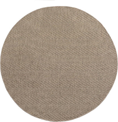 TOWN & COUNTRY BASICS Pax Herringbone Textured Solid Everwash® Washable Area Rug, Low Pile, Non-Slip Backing, Easy Clean Pet & Family Friendly Rug, Brown, 8' Round