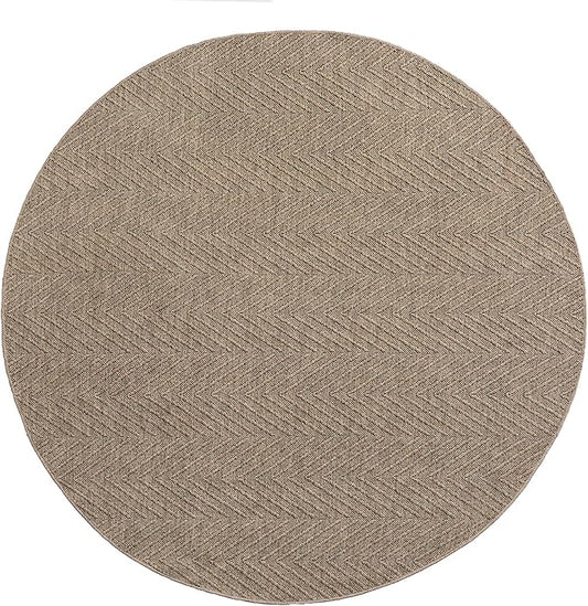 TOWN & COUNTRY BASICS Pax Herringbone Textured Solid Everwash® Washable Area Rug, Low Pile, Non-Slip Backing, Easy Clean Pet & Family Friendly Rug, Brown, 8' Round