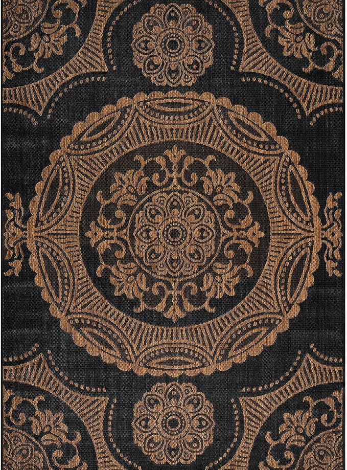 Medallion Outdoor Rug 6x9 Washable Outside Carpet for Indoor Patio Porch Waterproof Easy Cleaning Non Shedding Area Rugs Nut Brown 6 x 9