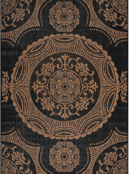 Medallion Outdoor Rug 9x12 Washable Outside Carpet for Indoor Patio Porch Waterproof Easy Cleaning Non Shedding Area Rugs Nut Brown 9 x 12