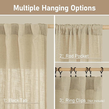 LAMIT Light Filtering Linen Curtains 84 inches Long for Bedroom, Faux Linen Textured Semi Sheer Back Tab and Rod Pocket Burlap Boho Modern Drapes for Living Room/Farmhouse, 2 Panels, 38 x 84 Inch