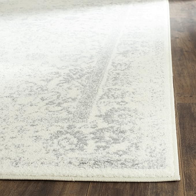 SAFAVIEH Adirondack Collection Area Rug - 6' Square, Ivory & Silver, Distressed Vintage Floral Design, Non-Shedding & Easy to Clean, Ideal for Living Room, Bedroom, Dining Space (ADR109C)