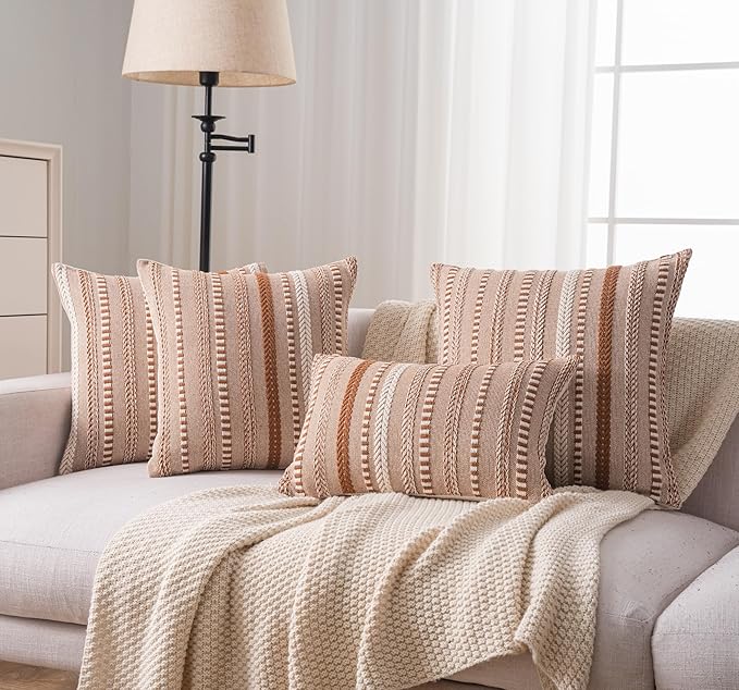 Boho Throw Pillow Covers 20x20 Inch Set of 2, Farmhouse Decorative Couch Pillow Cases, Brown Accent Pillows of Bed, Sofa Bedroom Living Room Home Decor Cushion Cover