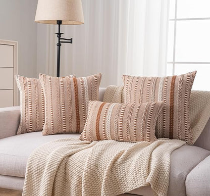 Boho Throw Pillow Covers 20x20 Inch Set of 2, Farmhouse Decorative Couch Pillow Cases, Brown Accent Pillows of Bed, Sofa Bedroom Living Room Home Decor Cushion Cover