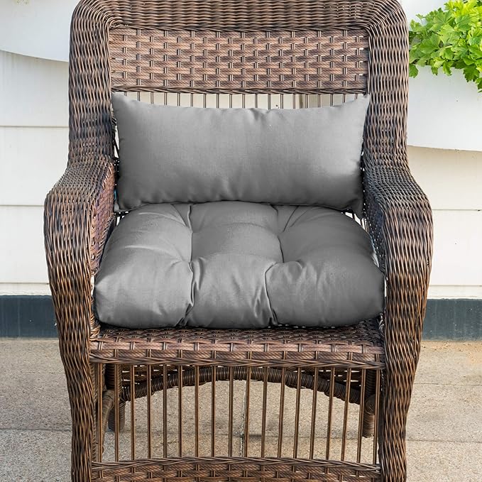 QILLOWAY Outdoor Patio Wicker Seat Cushions Group Loveseat/Two U-Shape/Two Lumbar Pillows for Patio Furniture,Wicker Loveseat,Bench,Porch,All Weather, Settee of 5 (Grey)