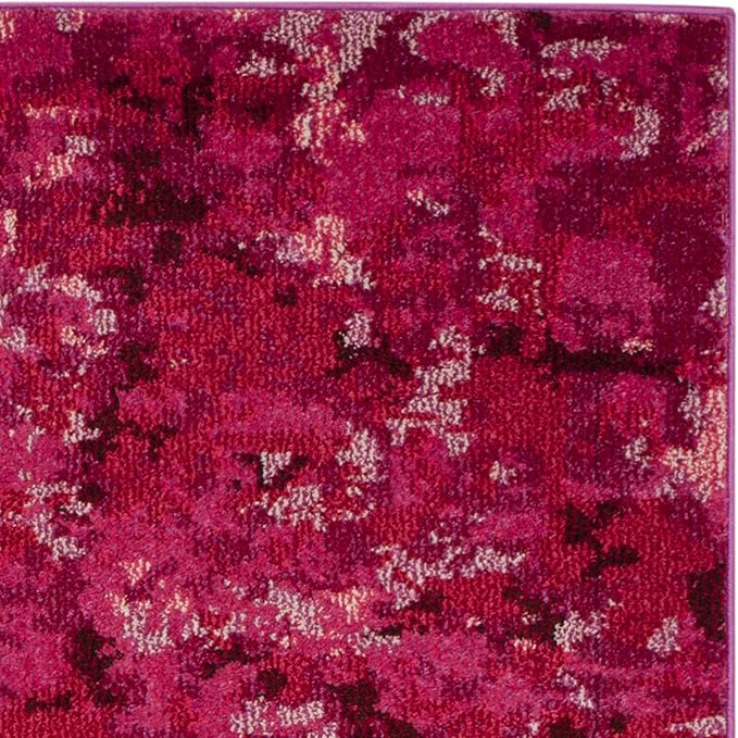 SAFAVIEH Monaco Collection Area Rug - 6'7" Square, Fuchsia, Boho Chic Abstract Watercolor Design, Non-Shedding & Easy Care, Ideal for High Traffic Areas in Living Room, Bedroom (MNC225F)