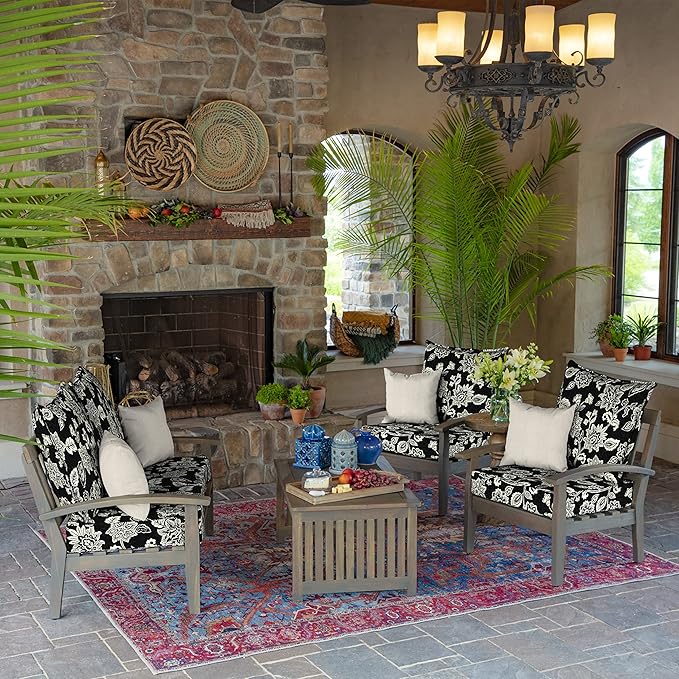 Arden Outdoor Deep Seat Cushion Set, 24 in x 24 in, Weather-Proof, Rain-Proof, Fade Resistant Patio Cushion for Chair, Sofa, and Couch Ashland Black Jacobean