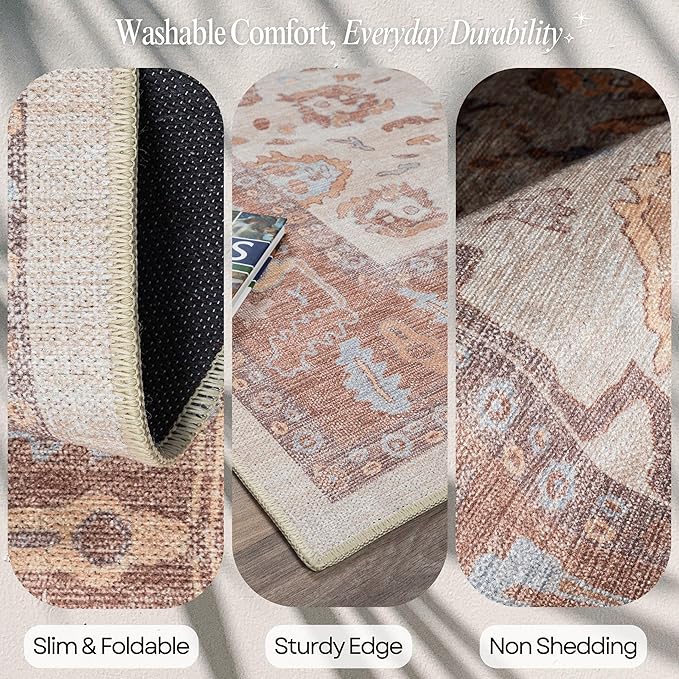Fame Rugs Brown Modern Oushak Rug 5x7, Washable Vintage Turkish Colorful Oriental Antique Inspired Area Rugs, Luxury Living Room Bedroom (383BB, 5' x 7')
