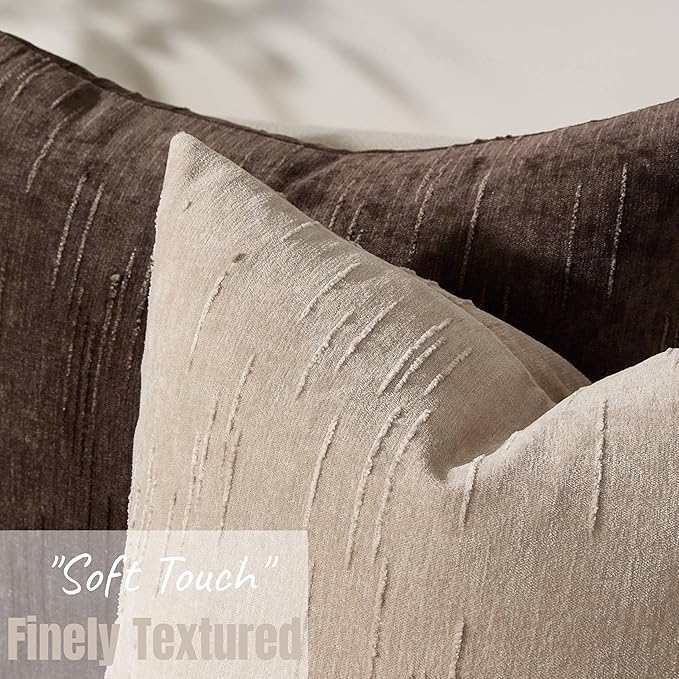 Set of 2 Soft Textured Throw Pillow Covers 12x20, Invisible Zipper Neutral Cushion Cases, Easy - Care Decorative Farmhouse Decor for Living Room Couch (Khaki, 12" x 20" (Pack of 2))