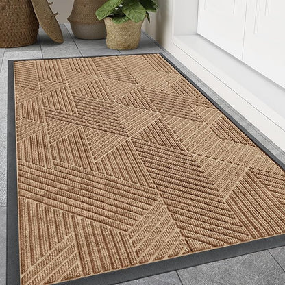 Smiry Front Door Mat Outside Entrance, Heavy Duty Sturdy Natural Rubber Doormat, Trap Dirt and Moisture, Easy Clean Low Profile Mats for Indoor Outdoor Entry, Irregular Triangle (71x24, Coffee)