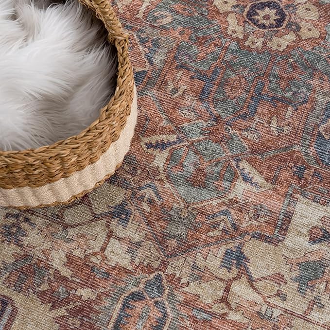 Bloom Rugs Washable 10 ft Runner - Beige/Terracotta Traditional Runner for Entryway, Hallway, Bathroom, and Kitchen - Exact Size: 2.5' x 10'