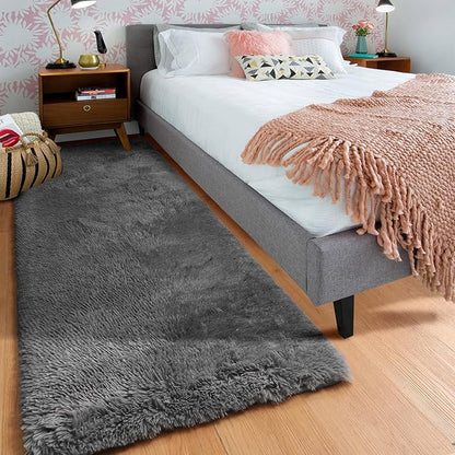 ONASAR 2x6 Grey Runner Rugs for Bedroom Living Room, Washable Fluffy Bedside Hallway Throw Area Rug, Gray Ultra Soft Plush Furry Floor Carpet Mat for Nursery Kids Dorm Closet Home Decor Aesthetic