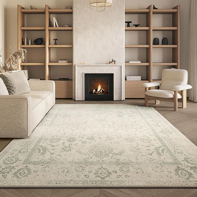 SAFAVIEH Adirondack Collection Area Rug - 8' Square, Ivory & Sage, Distressed Vintage Floral Design, Non-Shedding & Easy to Clean, Ideal for Living Room, Bedroom, Dining Space (ADR109V)