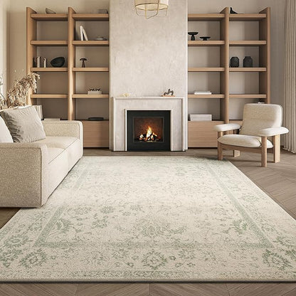 SAFAVIEH Adirondack Collection Area Rug - 8' Square, Ivory & Sage, Distressed Vintage Floral Design, Non-Shedding & Easy to Clean, Ideal for Living Room, Bedroom, Dining Space (ADR109V)