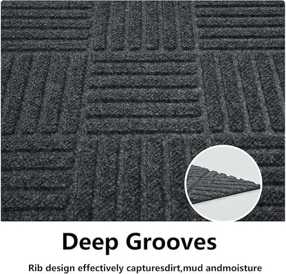 jxgzyy Commercial Hallway Runner Rugs 3'11" x 9'10", Non-Slip Indoor Outdoor Doormat, Heavy Duty Floor Mat for Entrance, Porch, Patio, Garage, High Traffic Area, Dark Grey