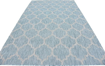 Unique Loom Outdoor Trellis Collection Area Rug (6' 1" x 9' Rectangle, Aquamarine/ Gray)