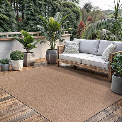 Washable Indoor Outdoor Rug 10x14 Weather Resistant Area Rugs Modern Solid Jute Rug for Porch Deck Balcony Backyard Patio Outside Carpet (10 X 14 Jute Beige)