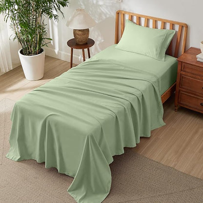 Bedsure Deep Pocket Twin Sheets Set - Fits Mattresses Up to 21 Inches Thick -3 Piece GentleSoft Bed Sheets, Moisture Wicking, Soft & Cooling Bedsheet & Pillowcases, Easy & Secure Fit, Light Green