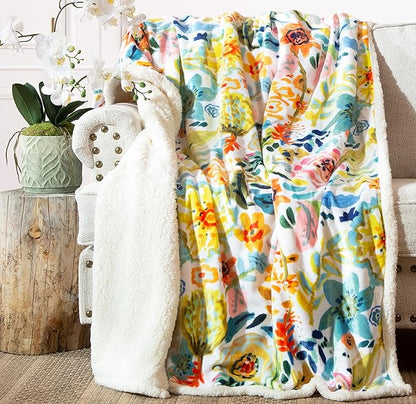 CARSTENS, INC. Ultra Premium Super Soft Plush Sherpa Fleece Oversized Throw Blanket 54" x 68", Field of Flowers