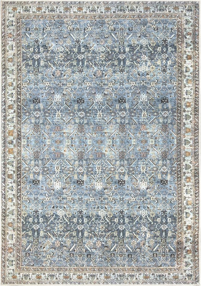 Bloom Rugs Washable Non-Slip 2' x 3' Rug - Blue/Beige Traditional Oriental Area Rug for Living Room, Bedroom, Dining Room, and Kitchen - Exact Size: 2' x 3'