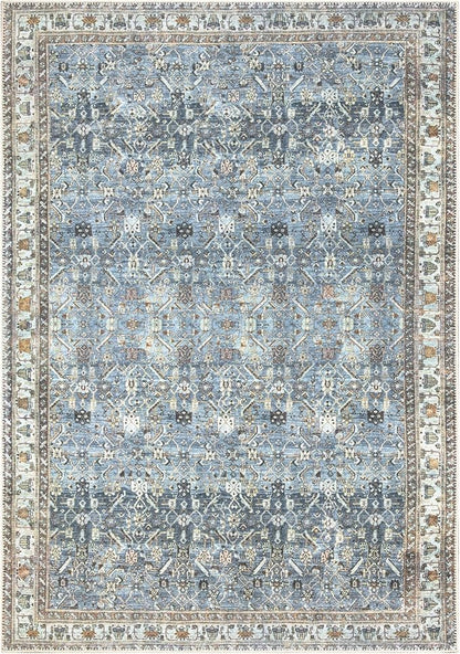 Bloom Rugs Washable Non-Slip 2' x 3' Rug - Blue/Beige Traditional Oriental Area Rug for Living Room, Bedroom, Dining Room, and Kitchen - Exact Size: 2' x 3'