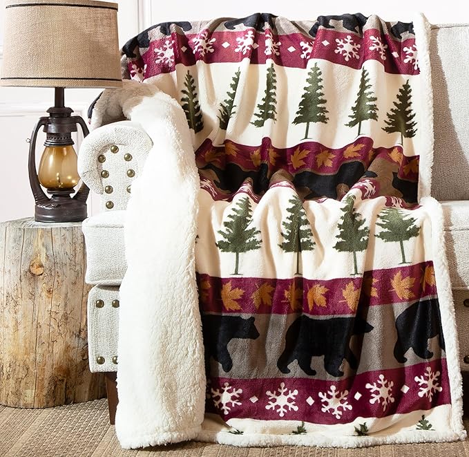 CARSTENS, INC. Ultra Premium Super Soft Plush Sherpa Fleece Oversized Throw Blanket 54" x 68", Tall Pine