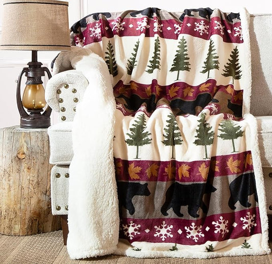 CARSTENS, INC. Ultra Premium Super Soft Plush Sherpa Fleece Oversized Throw Blanket 54" x 68", Tall Pine