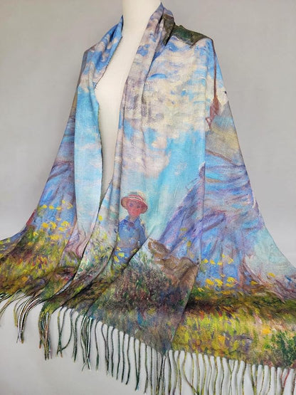 VENVSBEE Reversible Scarf Soft Large Shawl Wrap Blanket Double Sided Art Print Warm Pashmina Stoles Klimt Van Gogh Gifts