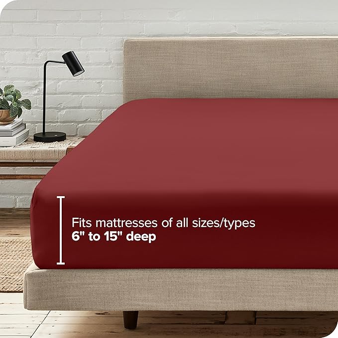 Bare Home Fitted Bottom Sheet Queen Size - Premium 1800 Microfiber - Ultra-Soft Hotel Luxury - Deep Pocket - Durable and Long Lasting (Queen, Rosewood)