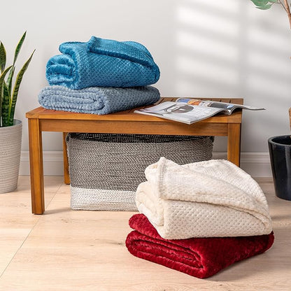 PAVILIA Dusty Blue Throw Blanket for Couch, Twin Bed, Soft Fleece Throws for Sofa Chair, Fuzzy Waffle Textured Blanket, Cozy Warm Lightweight All Season Blanket Throw, 60x80