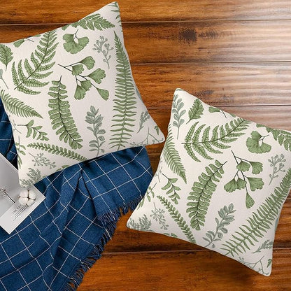 Leaves and Herbs Throw Pillow Cover Case Vintage Floral Botanical Throw Pillows Set of 2 Super Soft Pillow Covers 18x18 Inches Farmhouse Home Decor for Living Room Bedroom Sofa Couch Cushion Cover