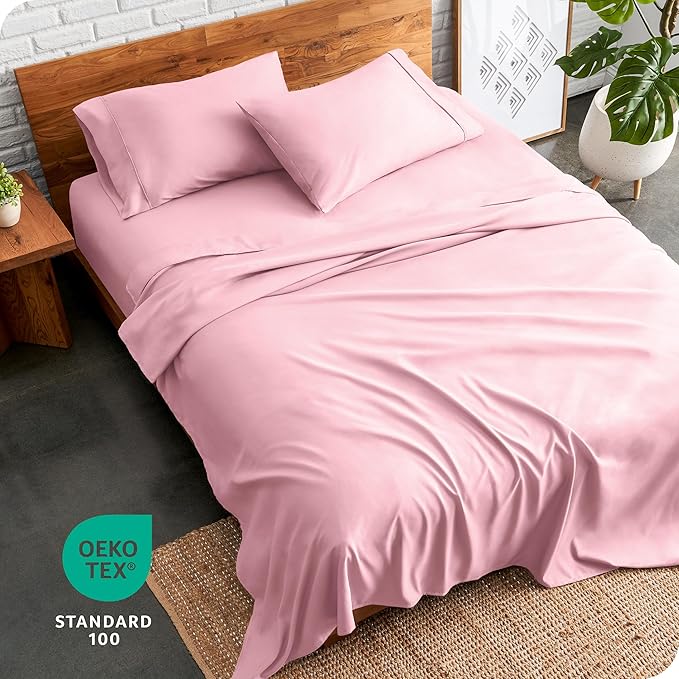 Bare Home Split Head Flex King Sheet Set - 1800 Ultra-Soft Microfiber Bed Sheets - Double Brushed - Deep Pockets - Easy Fit - 4 Piece Set - FlexTop King Bedding (Split Head Flex King, Light Pink)