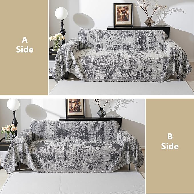 MEETSKY Couch Cover Sectional Sofa Covers Washable Chenille Geometric Abstract Couch Covers for 2 Cushion，Sofa Slipcover Multi-Use Durable Couch Throw Cover for Dogs Pets, 71" x 118", Deep Grey