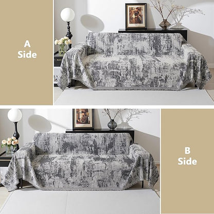 MEETSKY Couch Cover Boho Sofa Covers Couch Covers for 3 Cushion Couch Sofa Pet Friendly, Washable Abstract Geometric Sofa Slipcover L-Shape Sectional Sofa Cover with Tassel, 91" x 134", Deep Grey