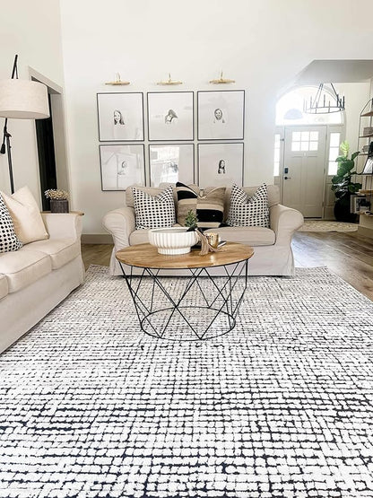Hauteloom Keita Contemporary Mosaic Area Rug - High Pile Fluffy Soft Shag Carpet for Living Room, Bedroom - Cream, Brown - 18" x 18" Sample