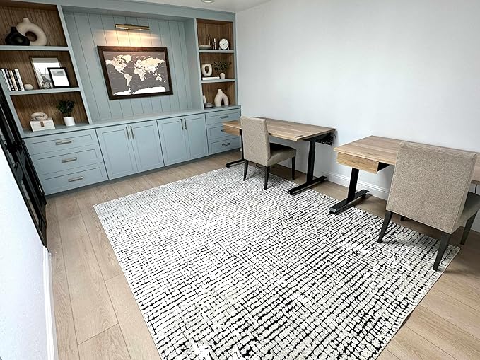 Hauteloom Keita Contemporary Mosaic Area Rug - High Pile Fluffy Soft Shag Carpet for Living Room, Bedroom - Cream, Brown - 18" x 18" Sample