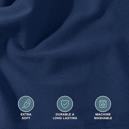 Bare Home Flannel Fitted Bottom Sheet 100% Cotton, Velvety Soft Heavyweight - Double Brushed Flannel - Deep Pocket (Queen, Dark Blue)