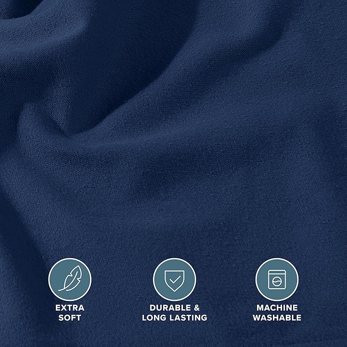Bare Home Flannel Fitted Bottom Sheet 100% Cotton, Velvety Soft Heavyweight - Double Brushed Flannel - Deep Pocket (Twin, Dark Blue)